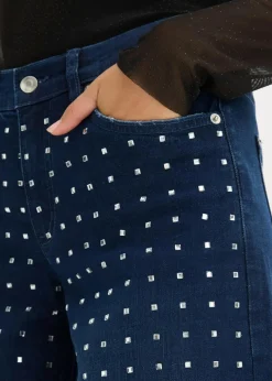 bonprix Jeans|Bekleidung·Shirts & Tops^Wide-Leg-Jeans Mid Waist mit Strassapplikation blau denim