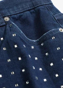 bonprix Jeans|Bekleidung·Shirts & Tops^Wide-Leg-Jeans Mid Waist mit Strassapplikation blau denim