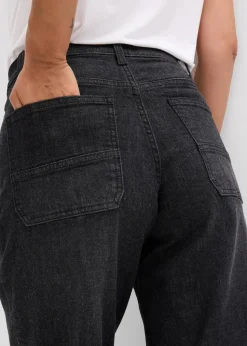 bonprix Jeans|Bekleidung·Shirts & Tops^Wide-Leg-Jeans Mid Waist mit aufgesetzten Taschen schwarz denim used