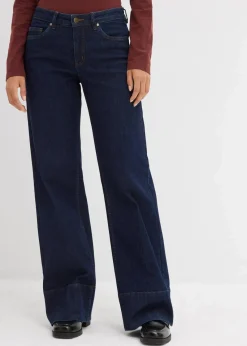 bonprix Kurzgrößen|Bekleidung·Shirts & Tops^Wide-Leg-Jeans Mid Waist mit Bio Baumwolle tiefblau denim ungewaschen