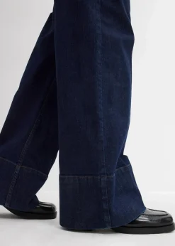 bonprix Kurzgrößen|Bekleidung·Shirts & Tops^Wide-Leg-Jeans Mid Waist mit Bio Baumwolle tiefblau denim ungewaschen