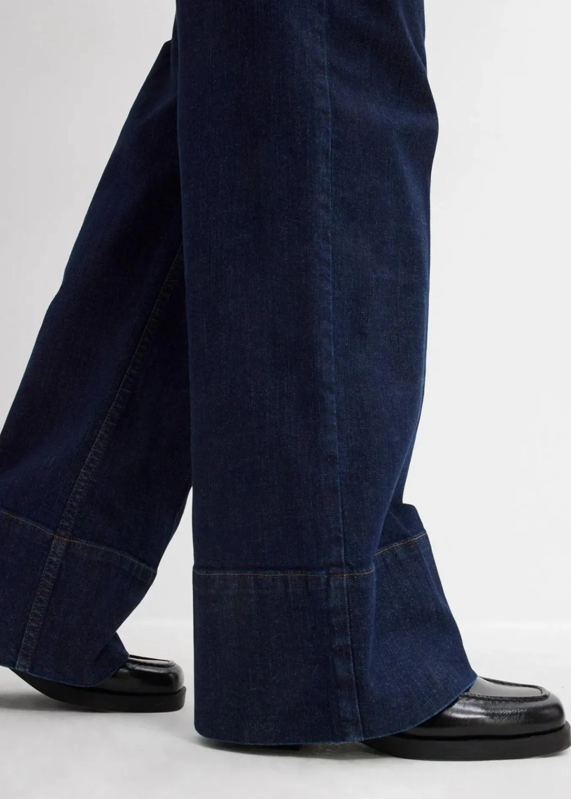 bonprix Kurzgrößen|Bekleidung·Shirts & Tops^Wide-Leg-Jeans Mid Waist mit Bio Baumwolle tiefblau denim ungewaschen