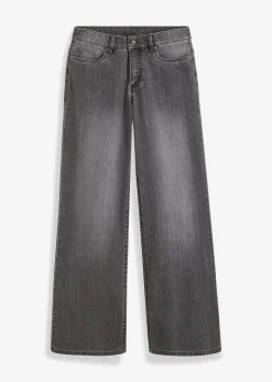 bonprix Jeans|Kurzgrößen^Wide-Leg-Jeans, Mid Waist, Stretch grau denim