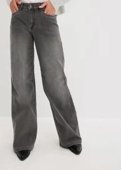 bonprix Jeans|Kurzgrößen^Wide-Leg-Jeans, Mid Waist, Stretch grau denim