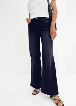 bonprix Jeans|Kurzgrößen^Wide-Leg-Jeans, Mid Waist, Stretch nachtblau denim