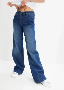 bonprix Kurzgrößen|Bekleidung·Shirts & Tops^Wide-Leg-Jeans, Mid Waist, Stretch blau denim