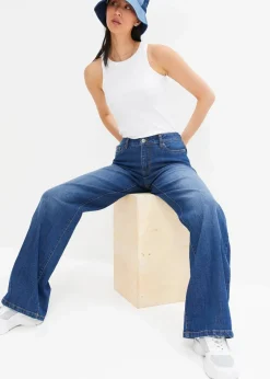 bonprix Kurzgrößen|Bekleidung·Shirts & Tops^Wide-Leg-Jeans, Mid Waist, Stretch blau denim