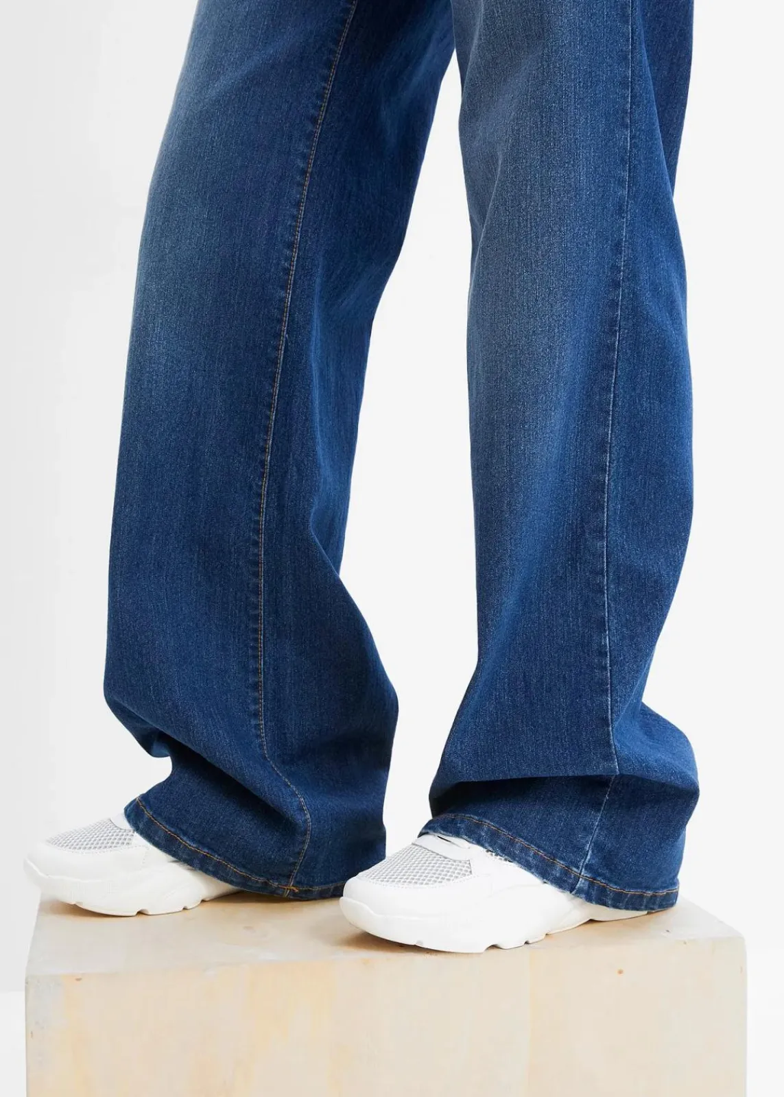 bonprix Kurzgrößen|Bekleidung·Shirts & Tops^Wide-Leg-Jeans, Mid Waist, Stretch blau denim