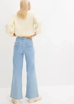 bonprix Bekleidung·Shirts & Tops|Jeans^Wide-Leg-Jeans, Mid Waist, Stretch hellblau denim used