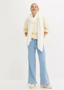 bonprix Bekleidung·Shirts & Tops|Jeans^Wide-Leg-Jeans, Mid Waist, Stretch hellblau denim used