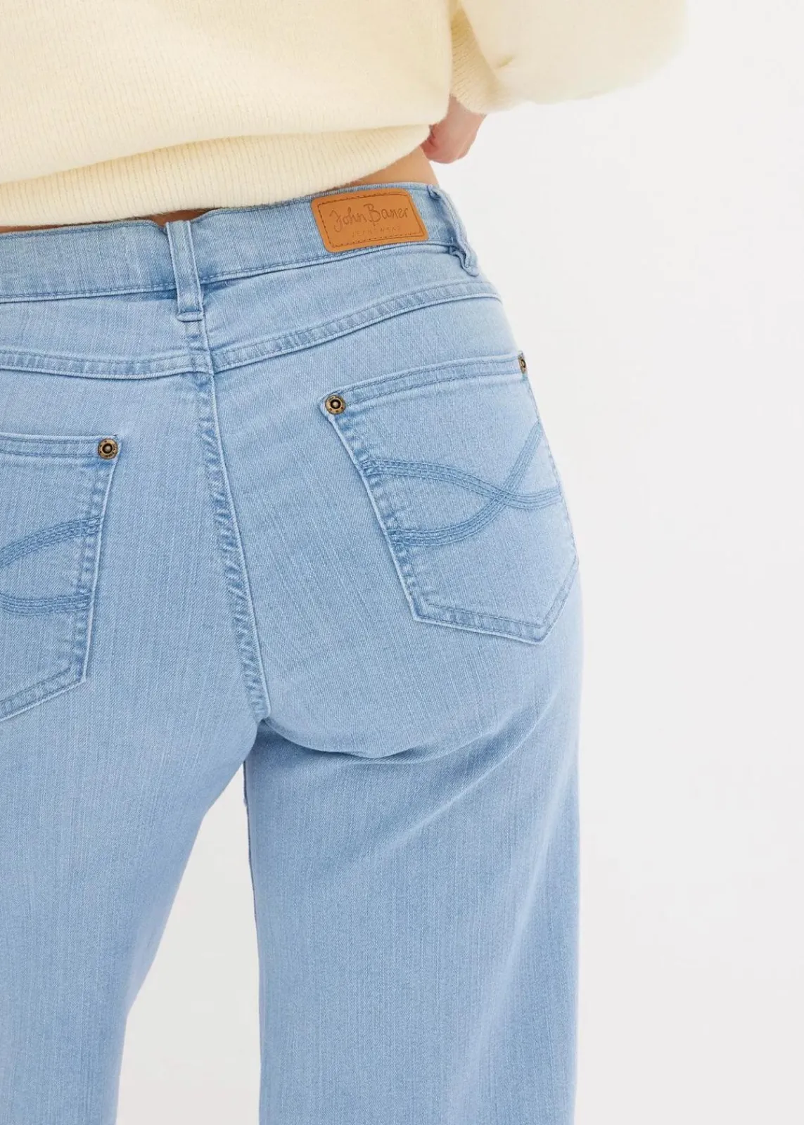 bonprix Bekleidung·Shirts & Tops|Jeans^Wide-Leg-Jeans, Mid Waist, Stretch hellblau denim used