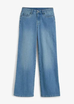bonprix Jeans|Kurzgrößen^Wide-Leg-Jeans, Mid Waist, Stretch hellblau denim