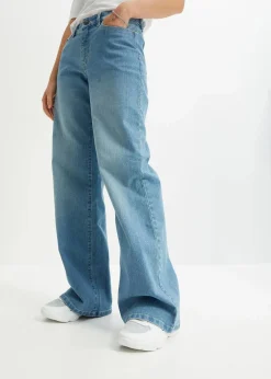bonprix Jeans|Kurzgrößen^Wide-Leg-Jeans, Mid Waist, Stretch hellblau denim