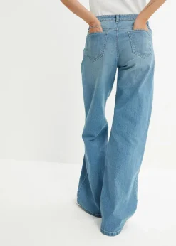 bonprix Jeans|Kurzgrößen^Wide-Leg-Jeans, Mid Waist, Stretch hellblau denim