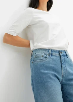 bonprix Jeans|Kurzgrößen^Wide-Leg-Jeans, Mid Waist, Stretch hellblau denim
