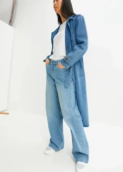 bonprix Jeans|Kurzgrößen^Wide-Leg-Jeans, Mid Waist, Stretch hellblau denim