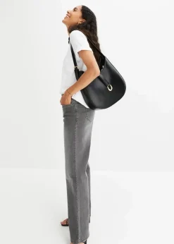 bonprix Jeans|Kurzgrößen^Wide-Leg-Jeans, Mid Waist, Stretch grau denim