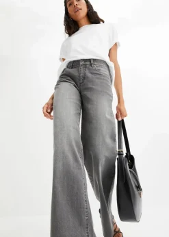 bonprix Jeans|Kurzgrößen^Wide-Leg-Jeans, Mid Waist, Stretch grau denim