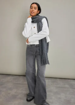 bonprix Jeans|Kurzgrößen^Wide-Leg-Jeans, Mid Waist, Stretch grau denim