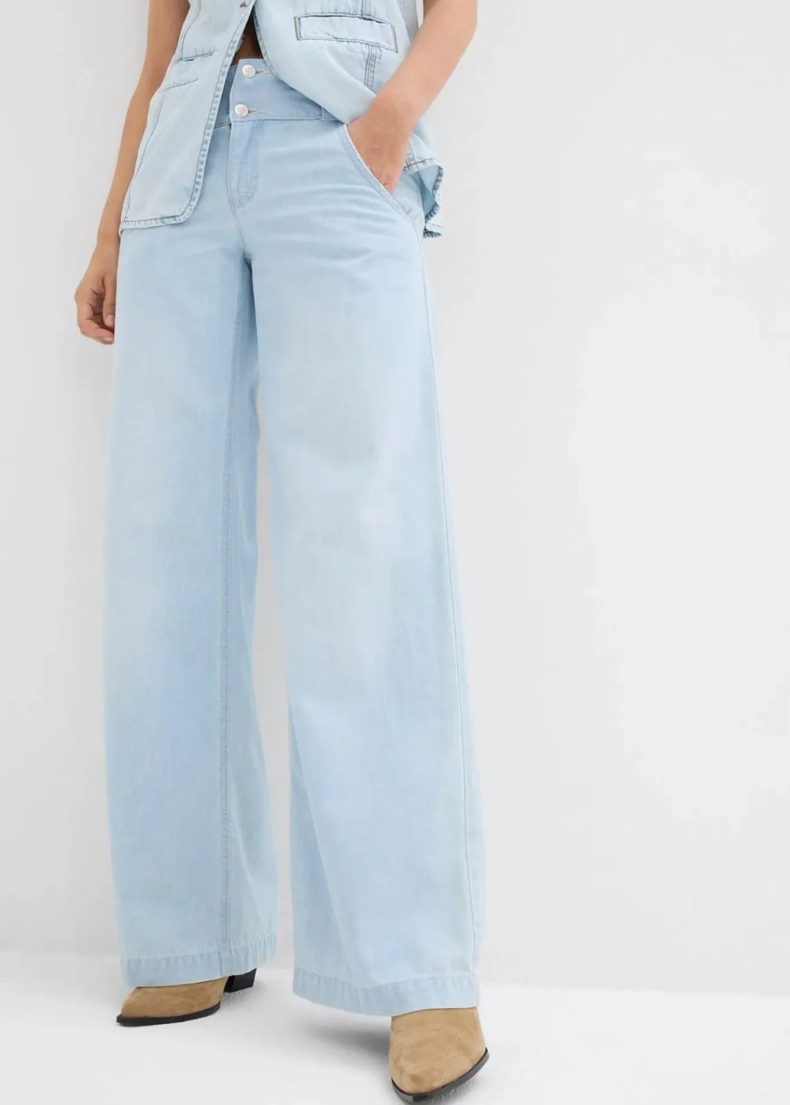 bonprix Bekleidung·Shirts & Tops|Jeans^Wide-Leg-Jeans Mid Waist, Super Soft eisblau denim used