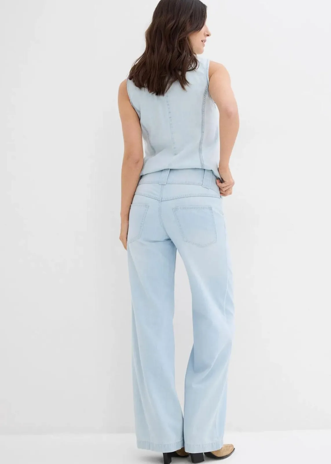 bonprix Bekleidung·Shirts & Tops|Jeans^Wide-Leg-Jeans Mid Waist, Super Soft eisblau denim used