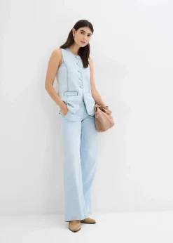 bonprix Bekleidung·Shirts & Tops|Jeans^Wide-Leg-Jeans Mid Waist, Super Soft eisblau denim used