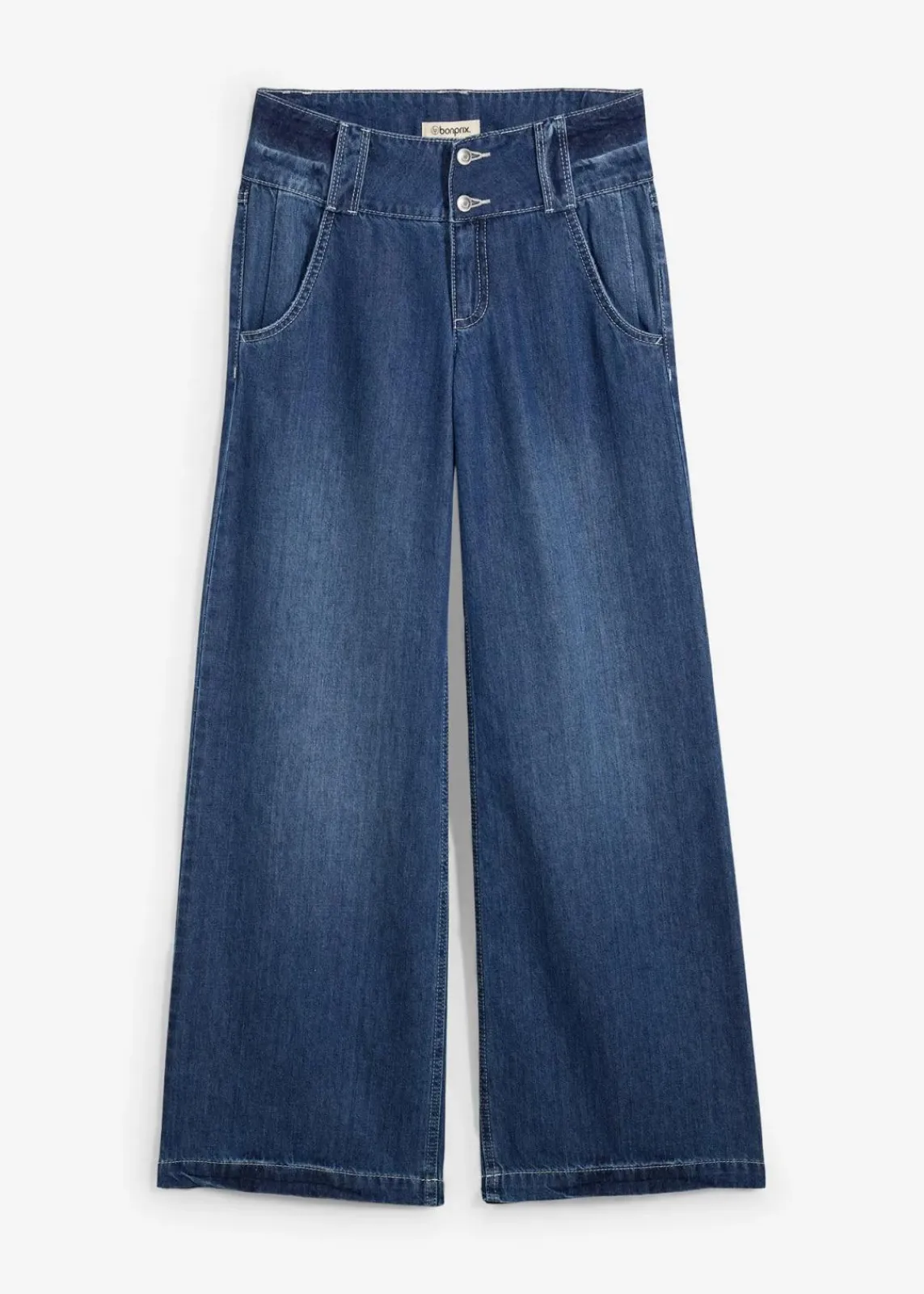 bonprix Jeans|Bekleidung·Shirts & Tops^Wide-Leg-Jeans Mid Waist, Super Soft blau denim used