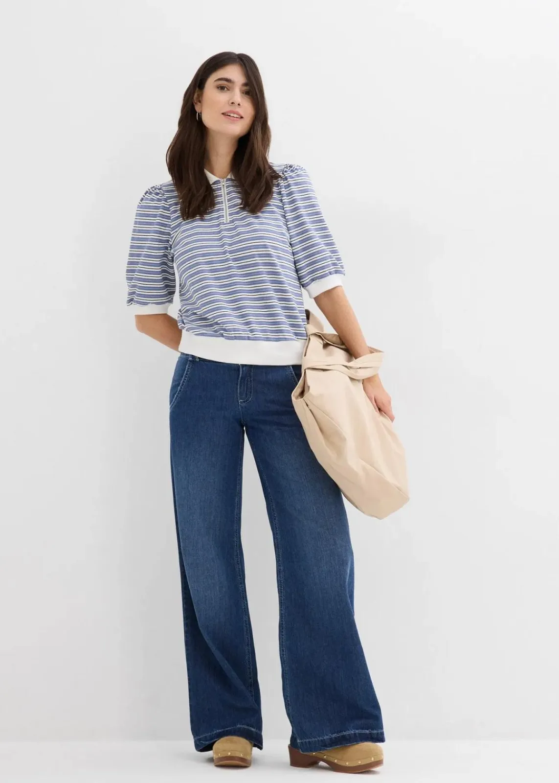 bonprix Jeans|Bekleidung·Shirts & Tops^Wide-Leg-Jeans Mid Waist, Super Soft blau denim used