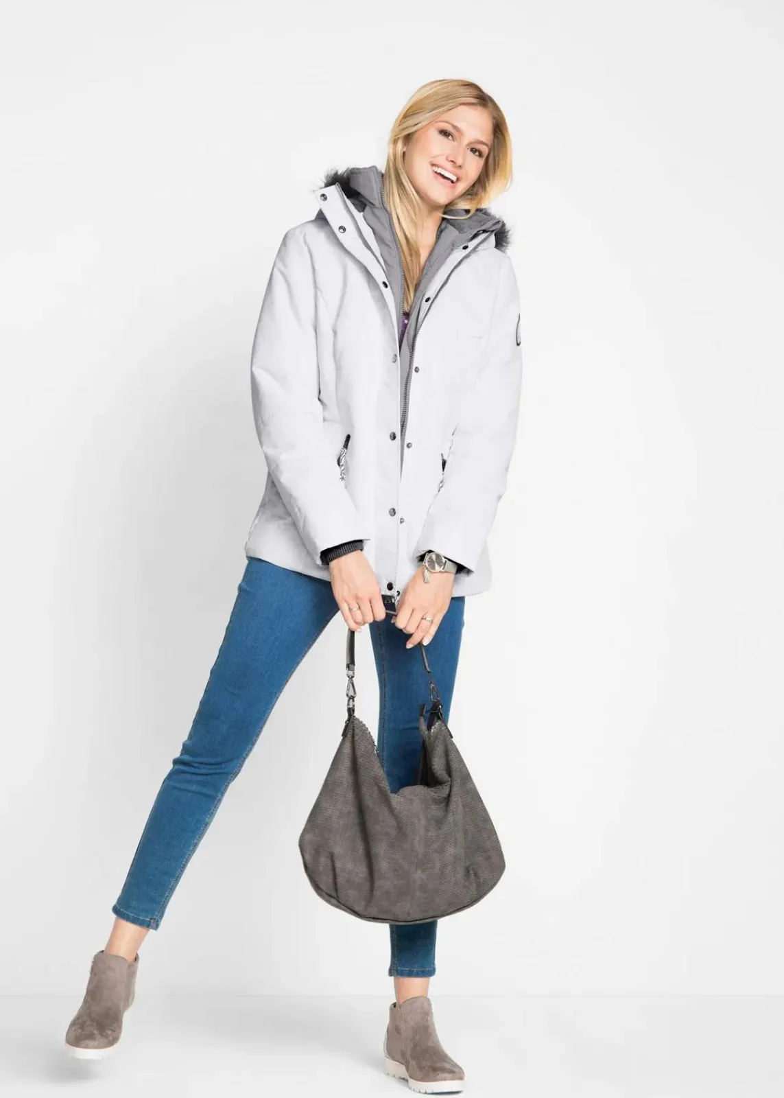 bonprix Jacken & Mäntel|Bekleidung·Hosen^Winterjacke in 2-in1 Optik wollweiß
