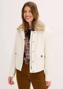 bonprix Jacken & Mäntel|Bekleidung·Hosen^Winterjacke in Wolloptik perlweiß