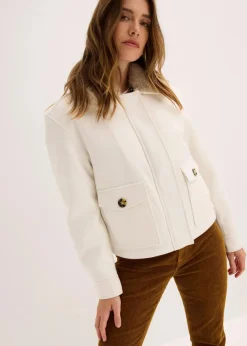 bonprix Jacken & Mäntel|Bekleidung·Hosen^Winterjacke in Wolloptik perlweiß