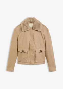 bonprix Bekleidung·Hosen|Jacken & Mäntel^Winterjacke in Wolloptik hellkhaki meliert