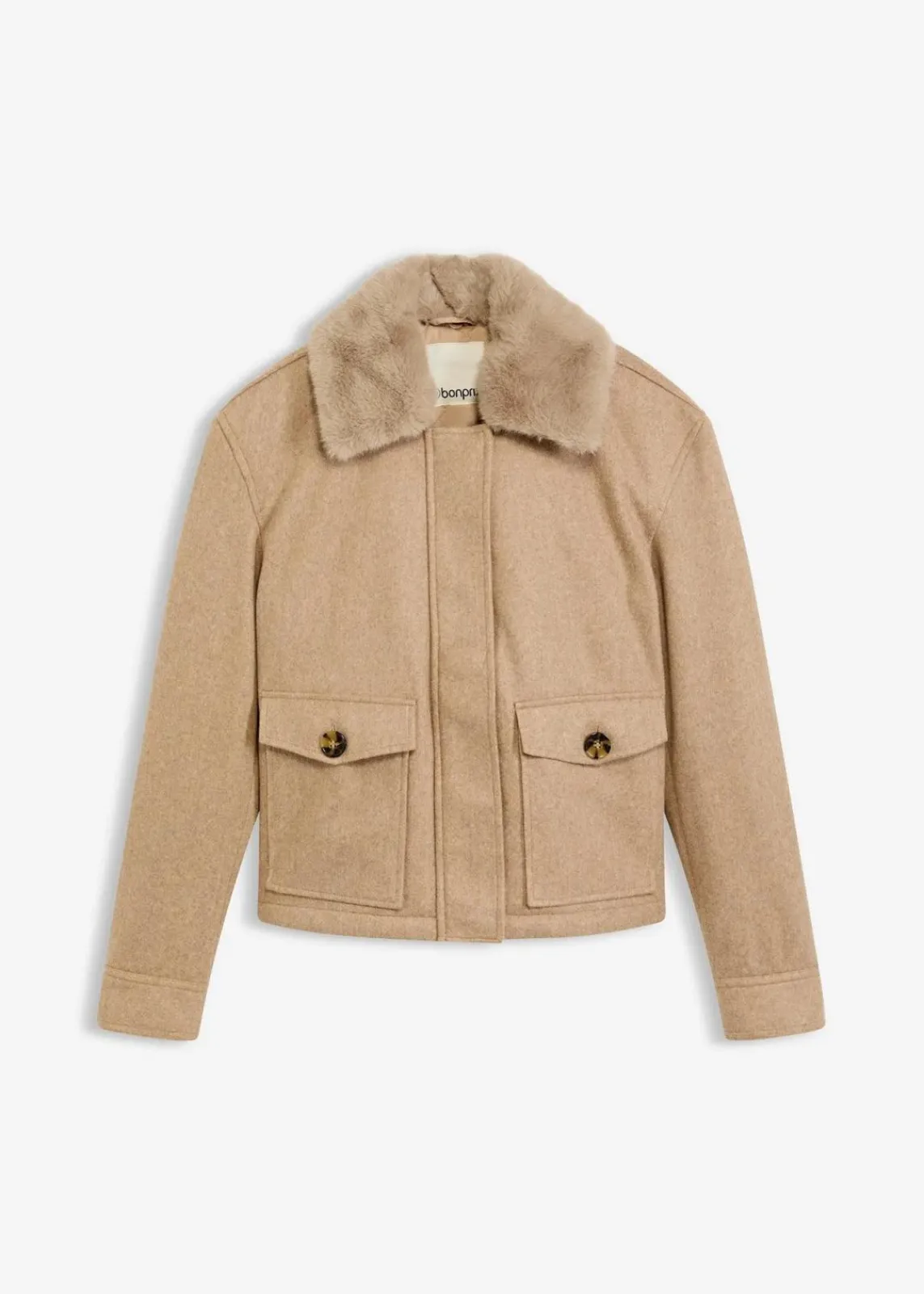 bonprix Bekleidung·Hosen|Jacken & Mäntel^Winterjacke in Wolloptik hellkhaki meliert