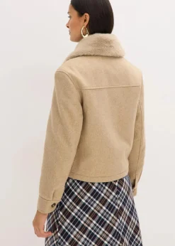 bonprix Bekleidung·Hosen|Jacken & Mäntel^Winterjacke in Wolloptik hellkhaki meliert