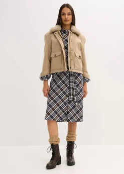 bonprix Bekleidung·Hosen|Jacken & Mäntel^Winterjacke in Wolloptik hellkhaki meliert