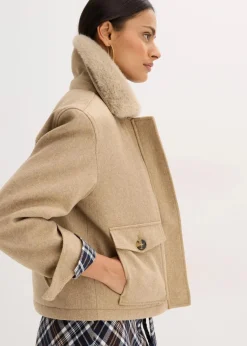 bonprix Bekleidung·Hosen|Jacken & Mäntel^Winterjacke in Wolloptik hellkhaki meliert