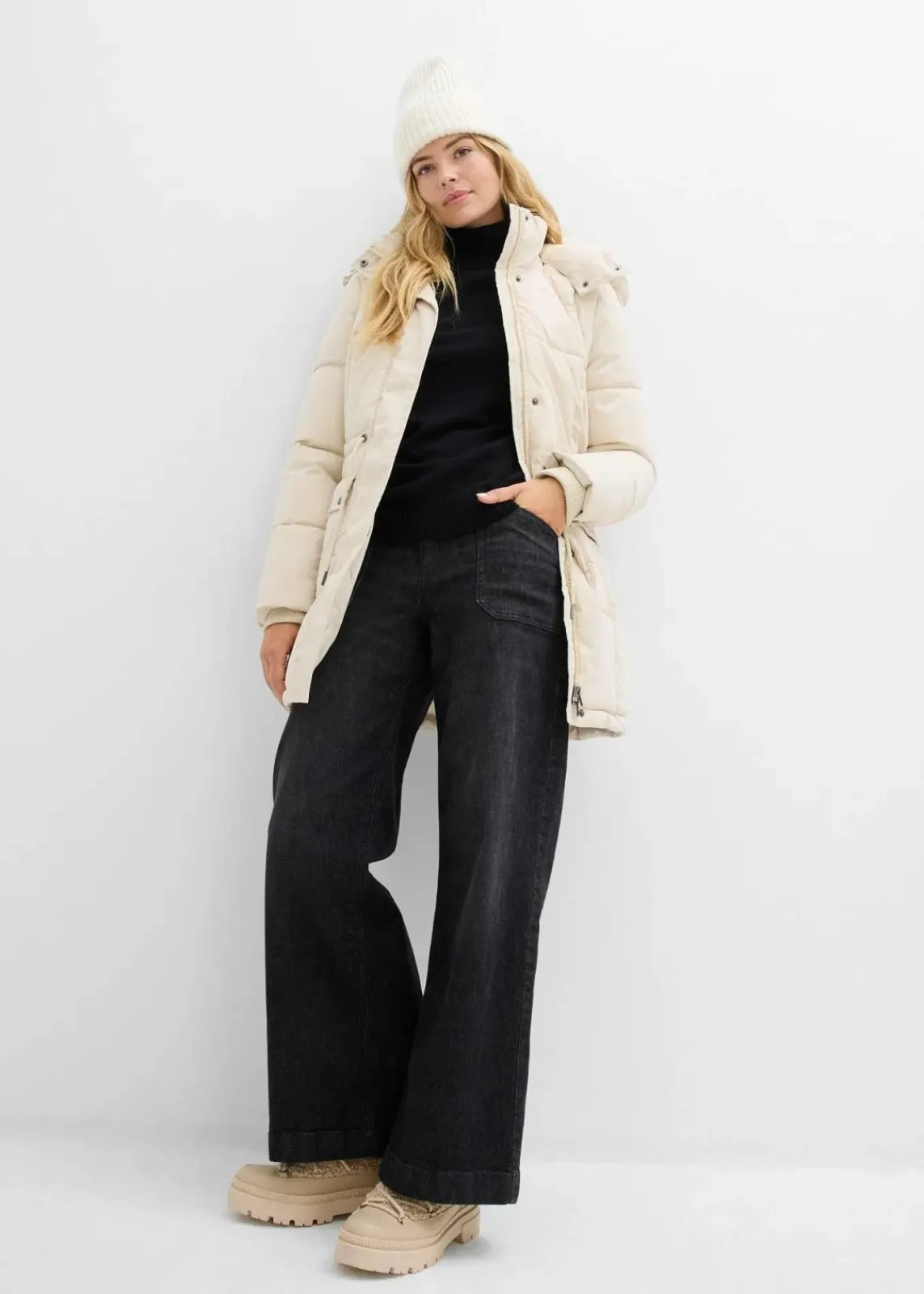 bonprix Bekleidung·Hosen|Jacken & Mäntel^Winterjacke mit verstellbarem Taillenbündchen hellsand
