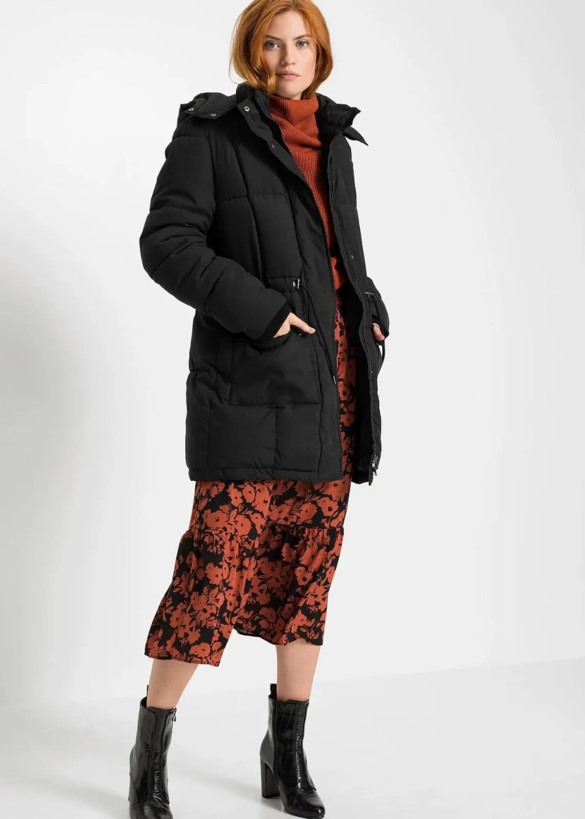 bonprix Jacken & Mäntel|Bekleidung·Hosen^Winterjacke mit verstellbarem Taillenbündchen schwarz