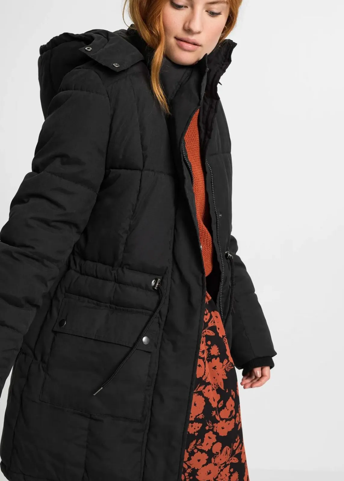 bonprix Jacken & Mäntel|Bekleidung·Hosen^Winterjacke mit verstellbarem Taillenbündchen schwarz