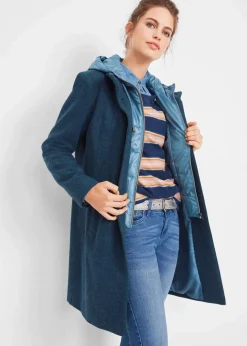 bonprix Jacken & Mäntel|Bekleidung·Hosen^Winter-Kurzmantel in Wolloptik, 2in1 Optik dunkelblau