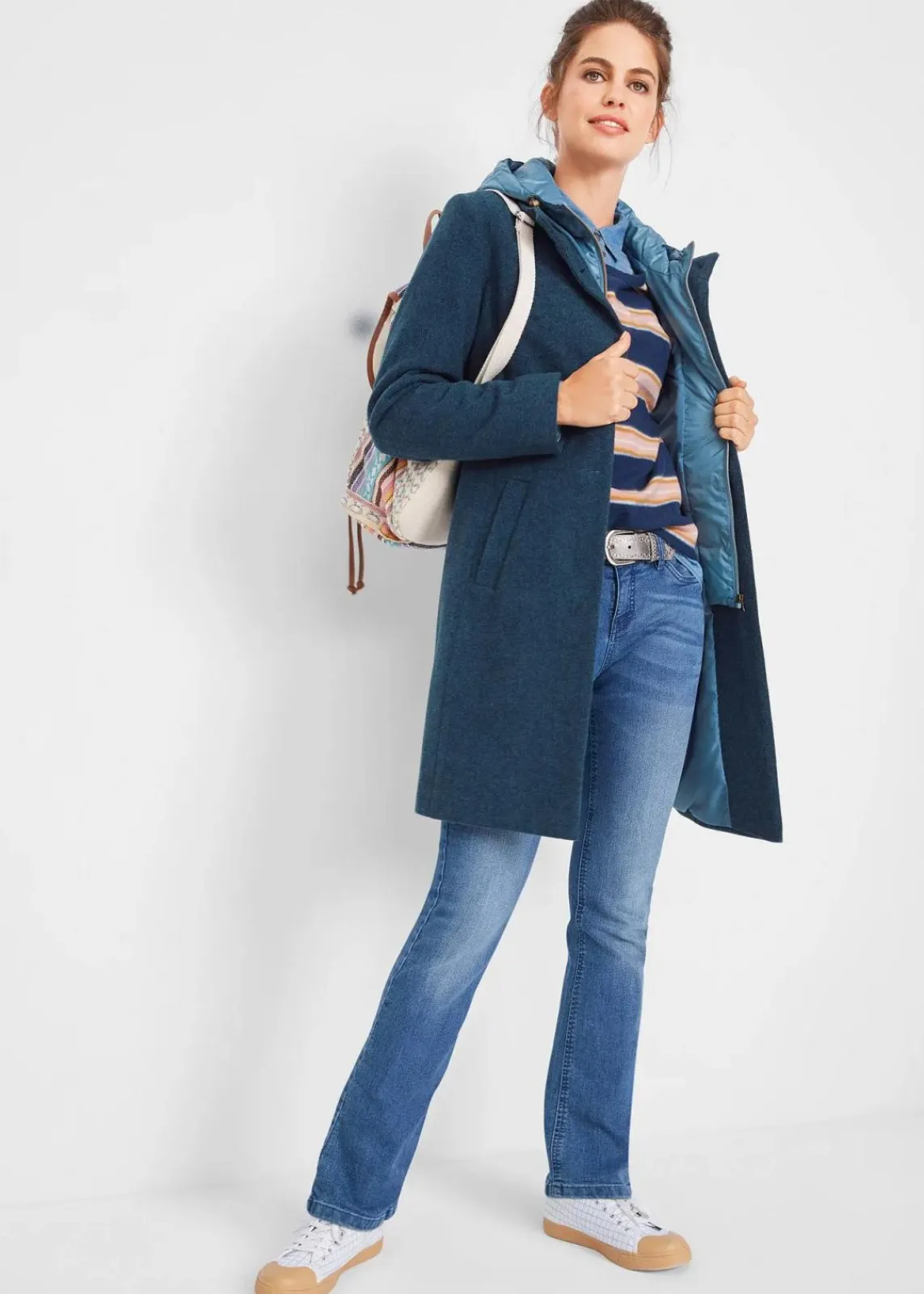 bonprix Jacken & Mäntel|Bekleidung·Hosen^Winter-Kurzmantel in Wolloptik, 2in1 Optik dunkelblau