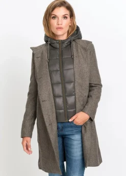 bonprix Jacken & Mäntel|Bekleidung·Hosen^Winter-Kurzmantel in Wolloptik, 2in1 Optik schilfbeige