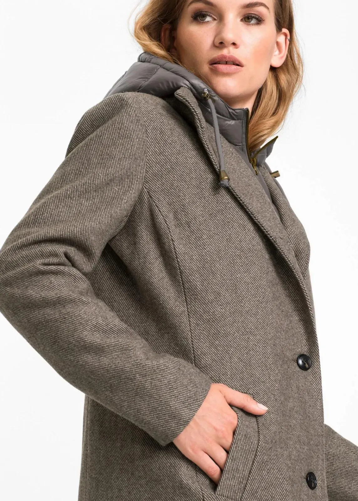 bonprix Jacken & Mäntel|Bekleidung·Hosen^Winter-Kurzmantel in Wolloptik, 2in1 Optik schilfbeige