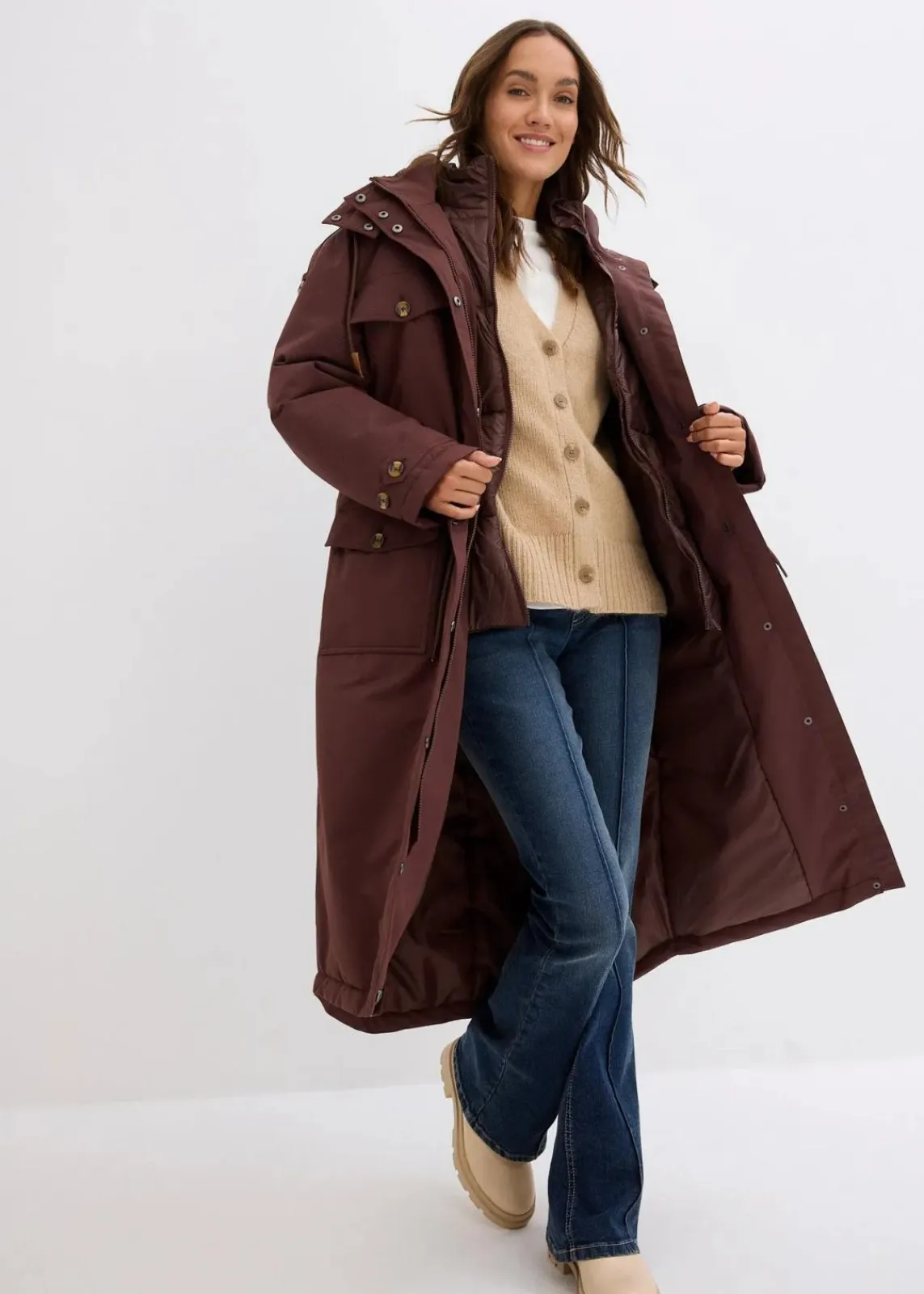 bonprix Jacken & Mäntel|Bekleidung·Hosen^Wintermantel, 2in1 Optik terrabraun