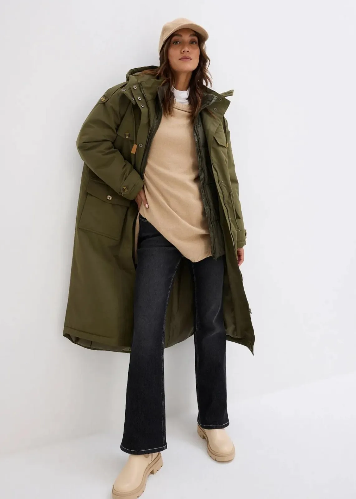 bonprix Jacken & Mäntel|Bekleidung·Hosen^Wintermantel, 2in1 Optik dunkeloliv