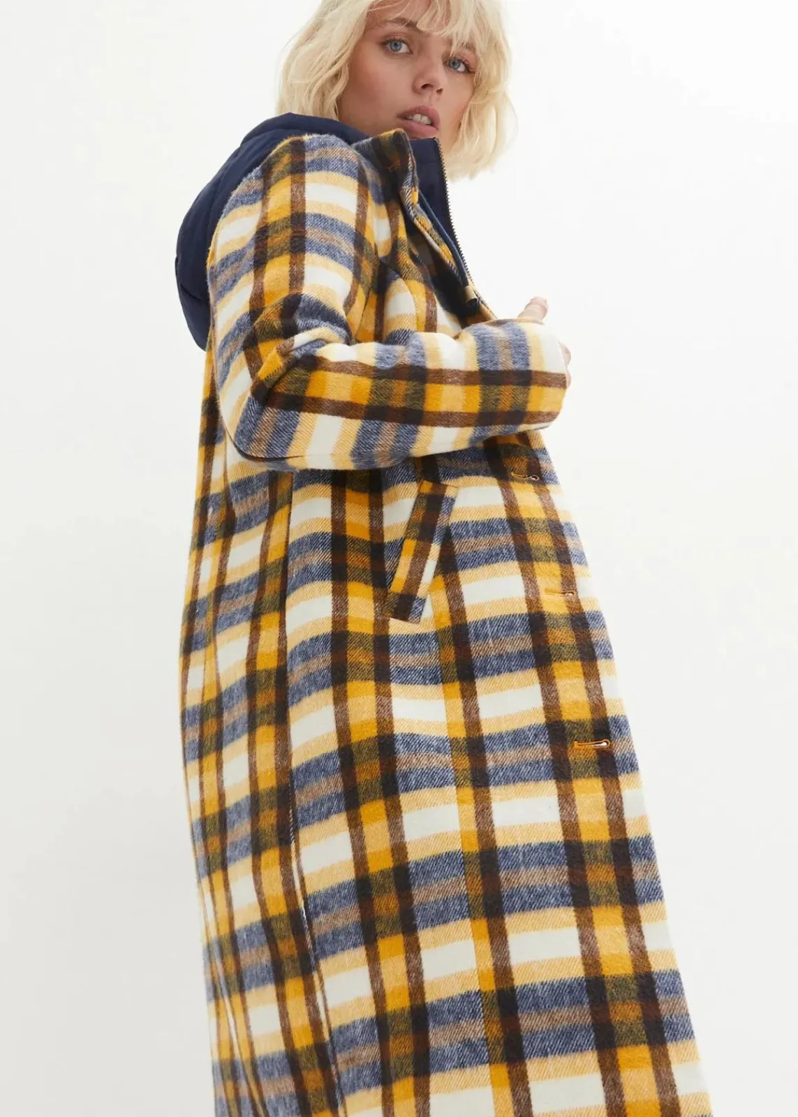 bonprix Jacken & Mäntel|Bekleidung·Hosen^Winter-Mantel, 2in1 Optik dunkelblau/honig kariert
