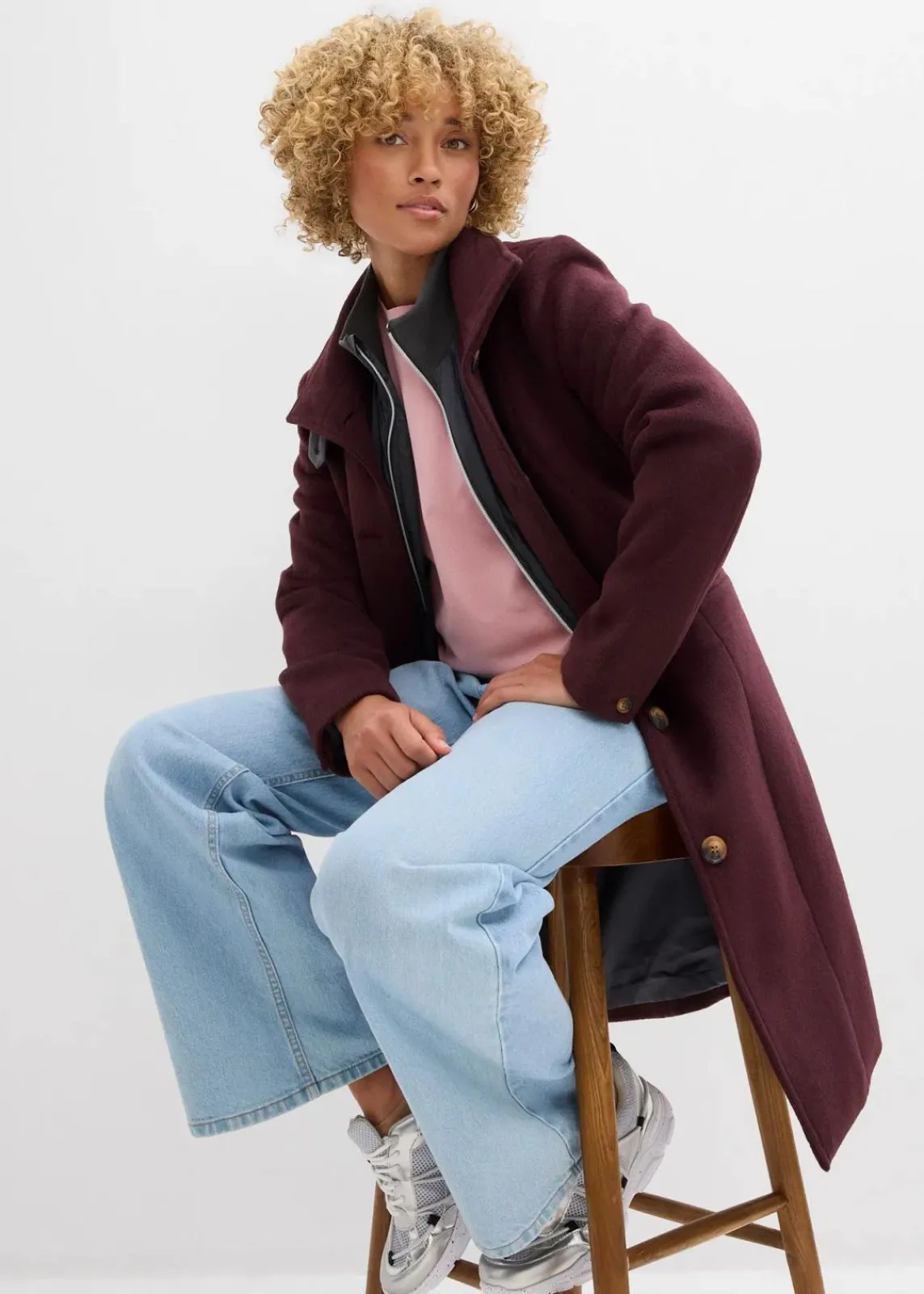 bonprix Jacken & Mäntel|Bekleidung·Hosen^Wintermantel, 2in1 Optik dunkelbeere meliert