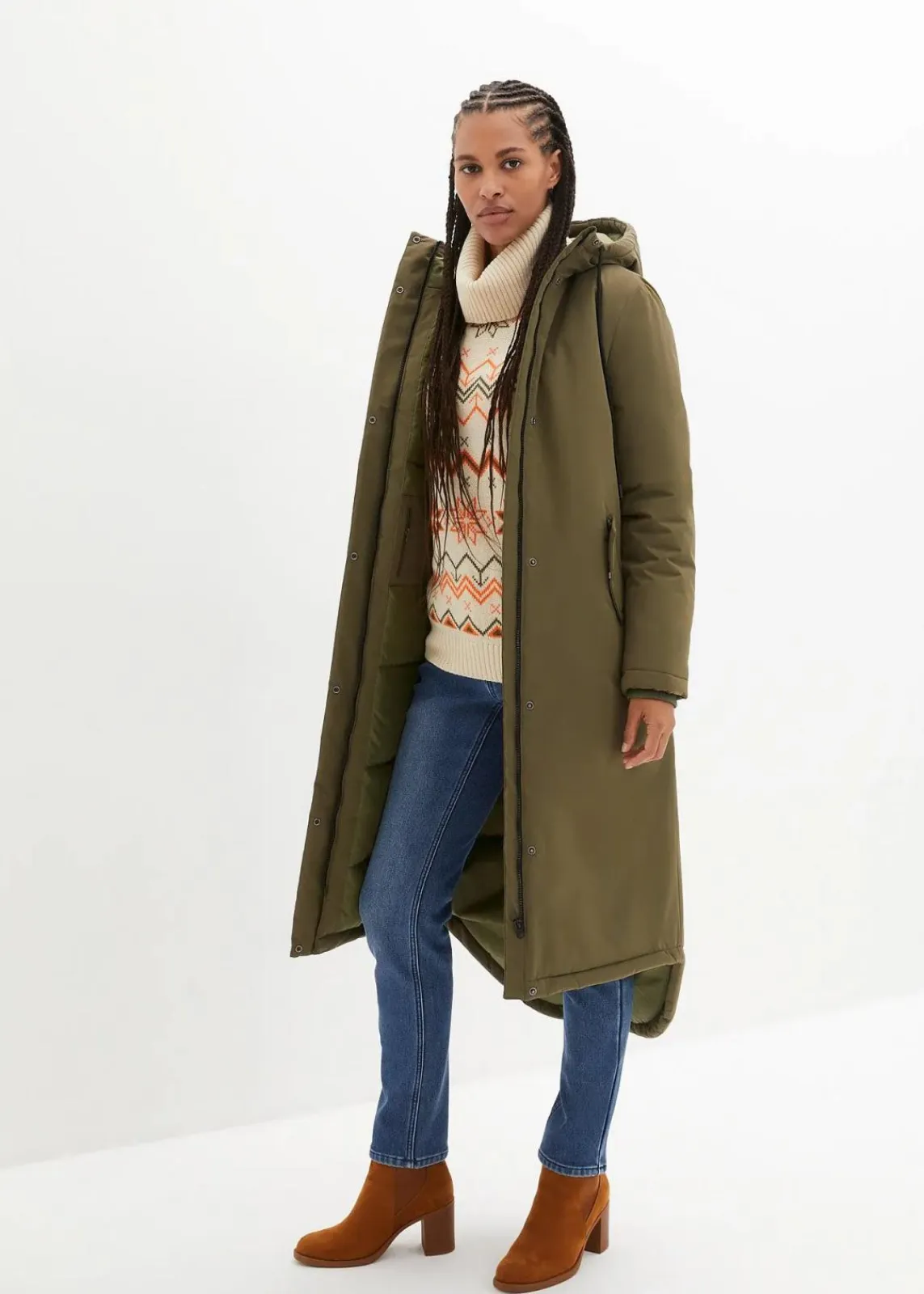 bonprix Jacken & Mäntel|Bekleidung·Hosen^Wintermantel mit Innensteppung dunkeloliv