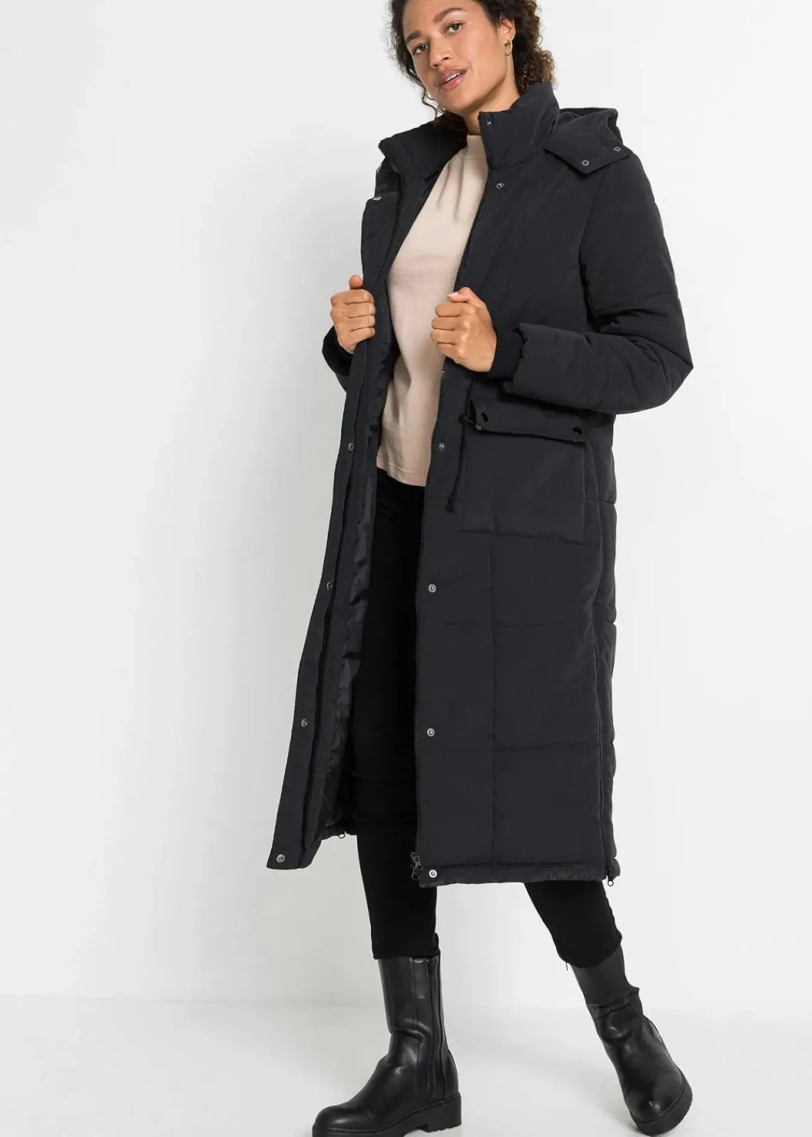 bonprix Bekleidung·Hosen|Jacken & Mäntel^Wintermantel mit seitlichen Reißverschlüssen schwarz