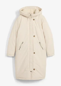 bonprix Jacken & Mäntel|Bekleidung·Hosen^Wintermantel mit Teddyfell in der Kapuze kieselbeige